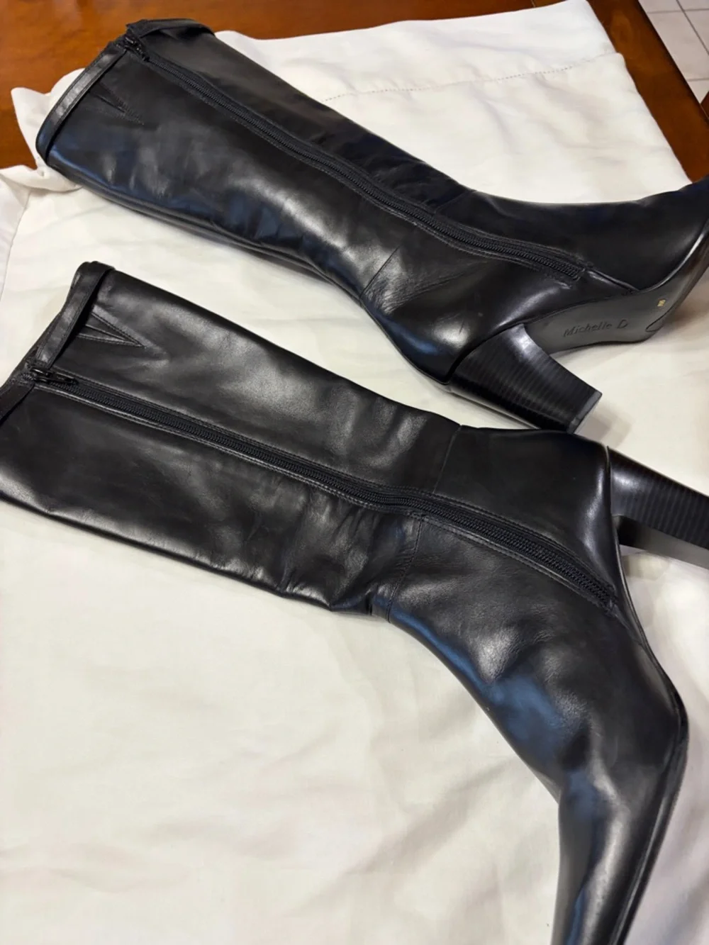 Michelle D Black Over-the-Knee Leather Boots with Square Toe